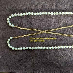 44 Inch 2-Segment Glass Pearl CHANEL Necklace